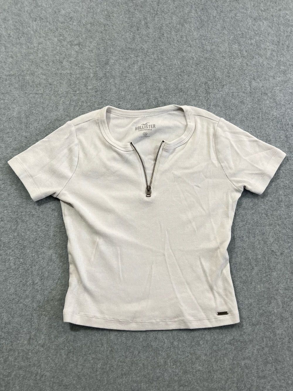 Hollister White Ribbed Half-Zip Short Sleeve Top Size Extra Small
